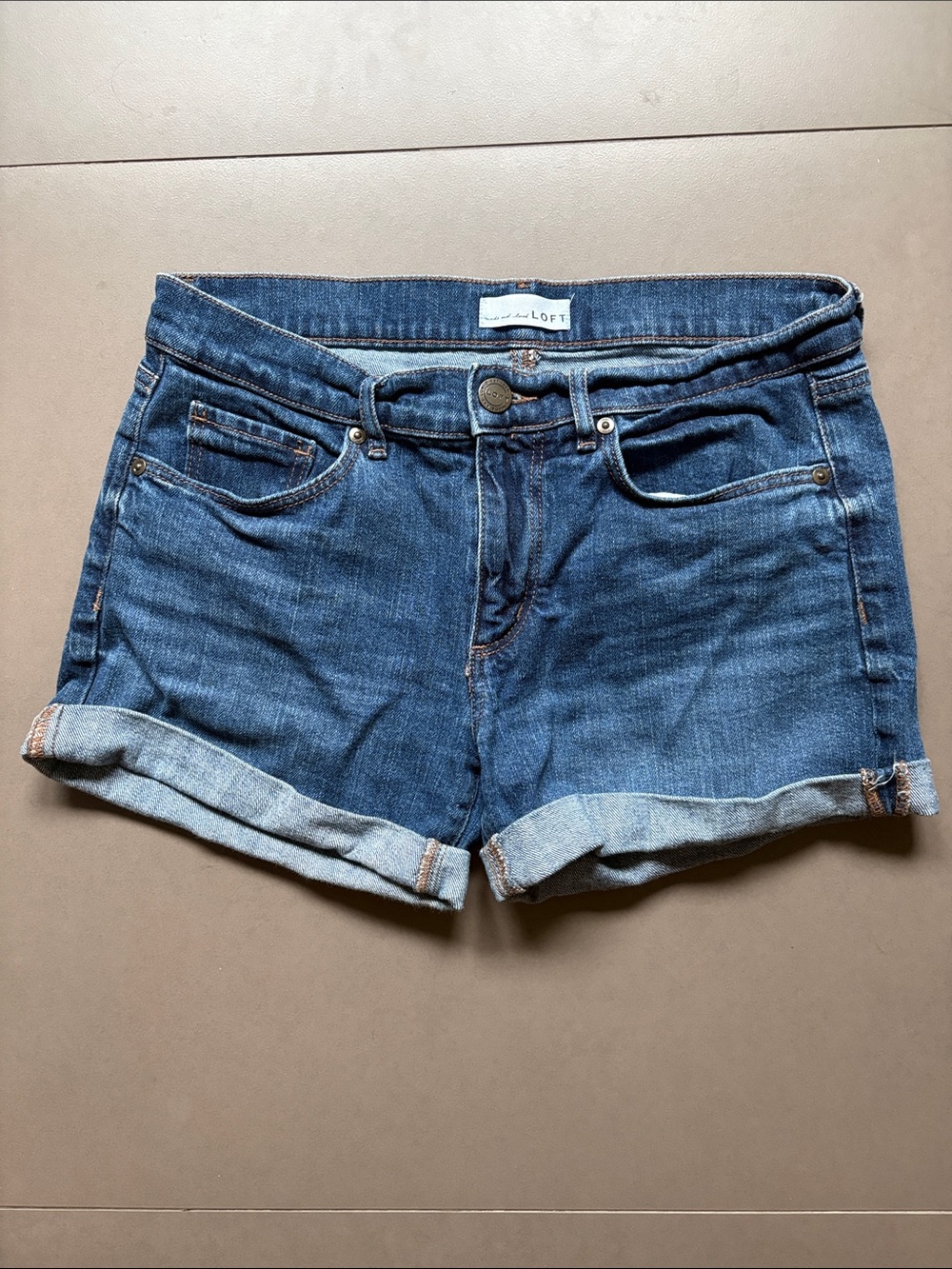 LOFT Women's Dark Blue Rolled Cuff Denim Shorts